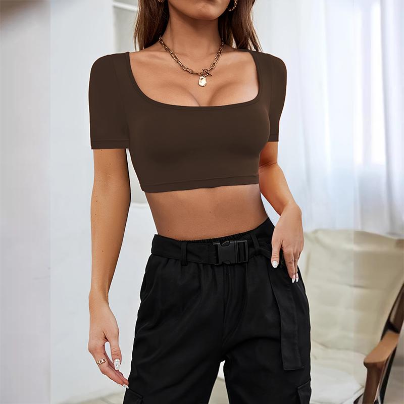 T-shirt Athleisure à manches courtes pour femmes, haut de couleur unie