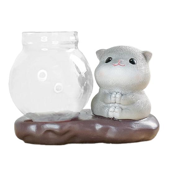 Tierfigur mit Vase, Teetisch, Mini-Blumenvase, Keramik, Hirsch und Katze mit Hydrokultur-Pflanzgefäß aus Glas für Zuhause, Schlafzimmer, Wohnzimmer, Dekoration