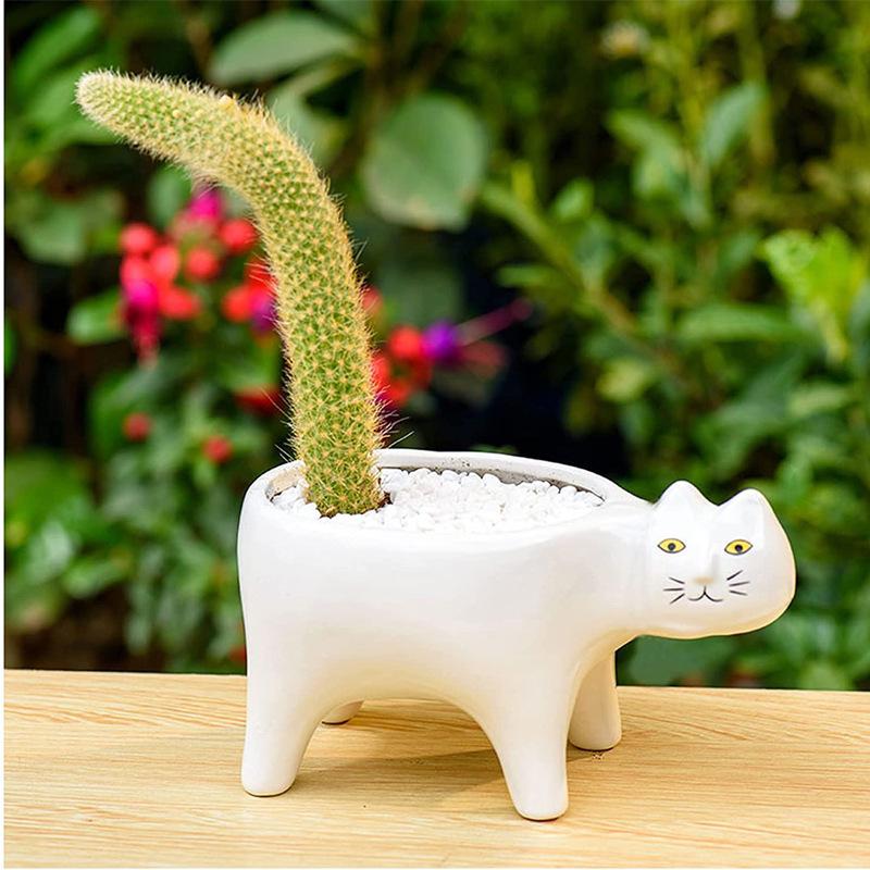 

Cute Cat Tail Ceramic Flower Pot Creative Meaty Cartoon 3D Animal Monkey Tail Pillar Home Cactus Flower Pot Medium белый
