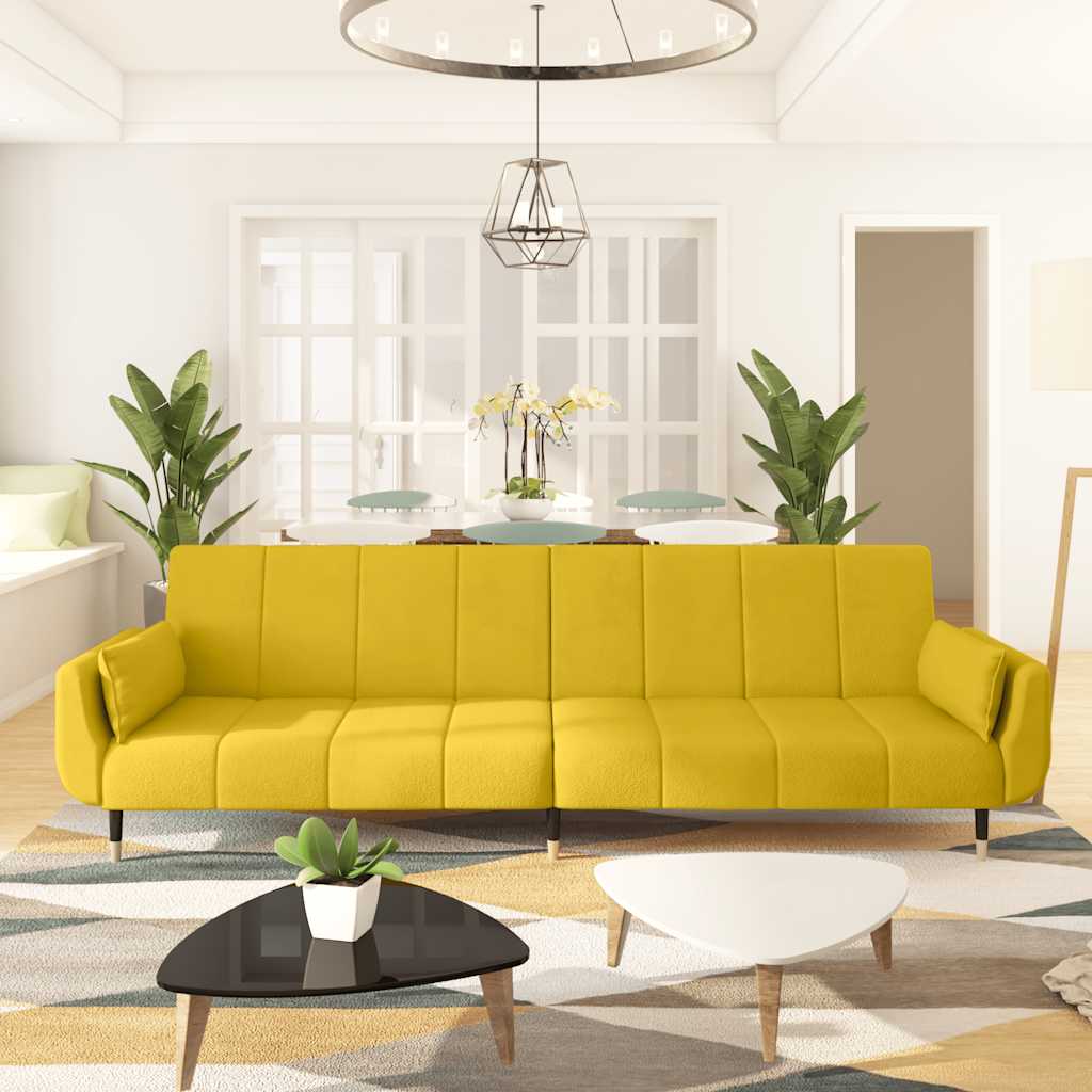 2 Seater Sofa Bed with 2 Cushions Yellow Velvet