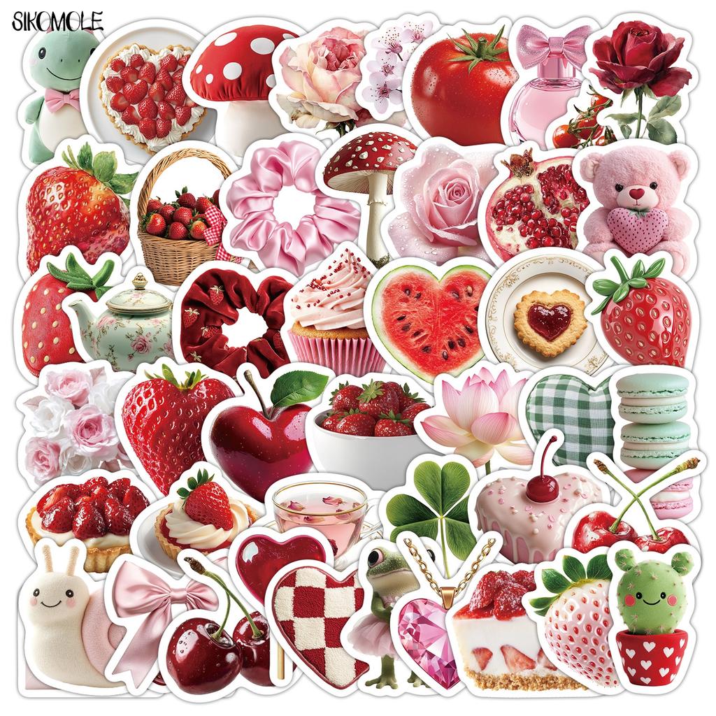 10 30 50Pcs Cute Ins Strawberry Sweet Dessert Stickers Aesthetic Decal For Skateboard Suitcase Craft Supplies Graffiti Sticker