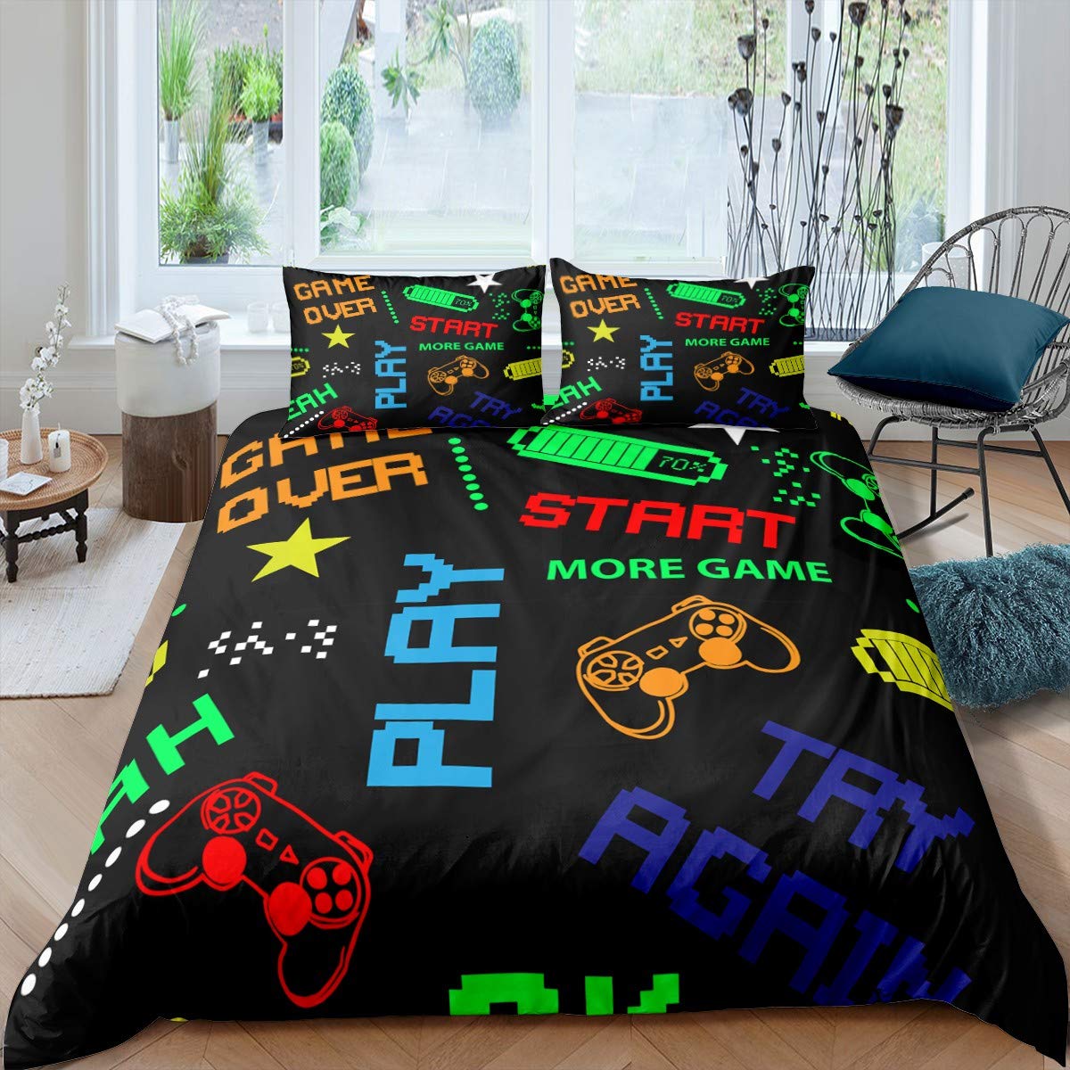 

Warm Classic King Queen Comforter Quilt Kids Boys Gamer Pink Purple Modern Gaming Polyester Game Comforter (quilt)-EU Single(135*200cm)3pcs