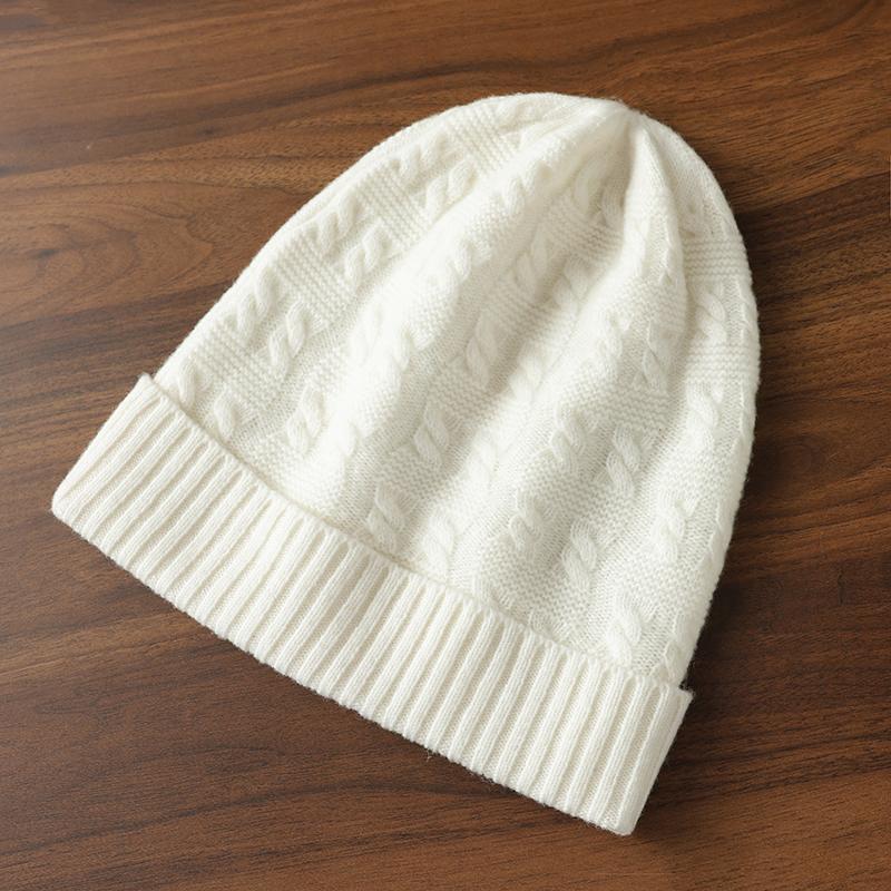 Women 100% Pure Cashmere Cable Knit Beanie Rib  Winter Warm Soft Stylish Versatile Textured Lightweight Cold Weather Accessory