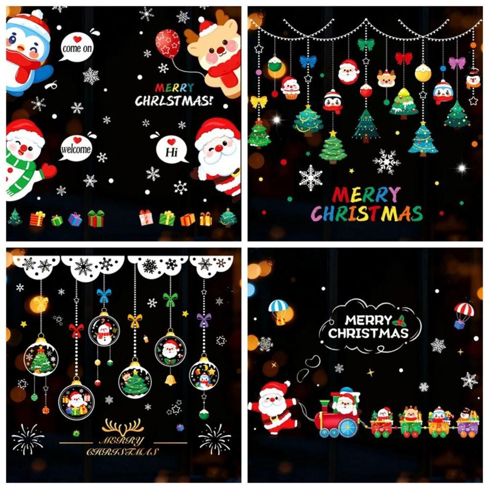 Santa Claus Christmas Tree Christmas Window Stickers Reusable Stickers Glass Stickers Christmas Wall Sticker PVC Electrostatic