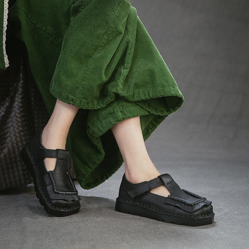 Mocassini Comodi da Pendolare Nuovi in Primavera Punta Quadrata Suola Spessa Stile Retrò Donna Scarpe Casual in Vera Pelle