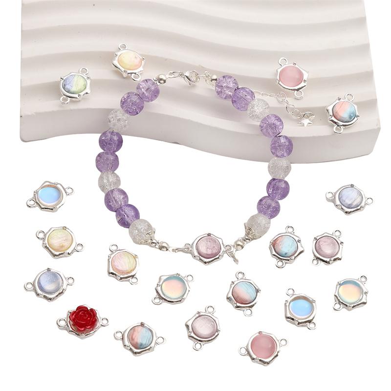 1pc/bag 12x17.5mm Alloy Cat Eye Stone Double Hanging Hole Pendant DIY Bracelet Necklace Earrings Jewelry Accessories