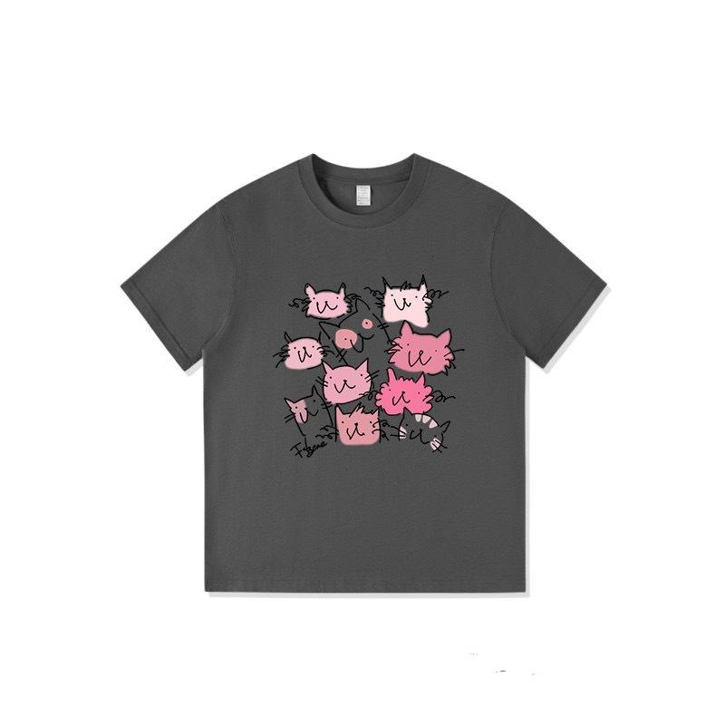 Guochao American pure cotton short-sleeved t-shirt women's new design sense niche loose large size fat mm cartoon top