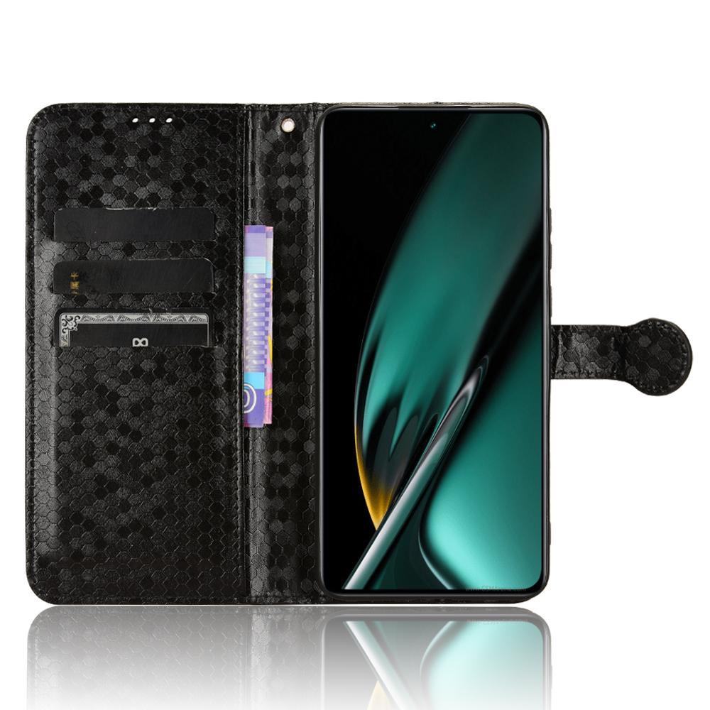 

For OnePlus Nord CE3 5G/Oppo K11 5G Wallet Stand Phone Case Dot Imprinted PU Leather Cover Black