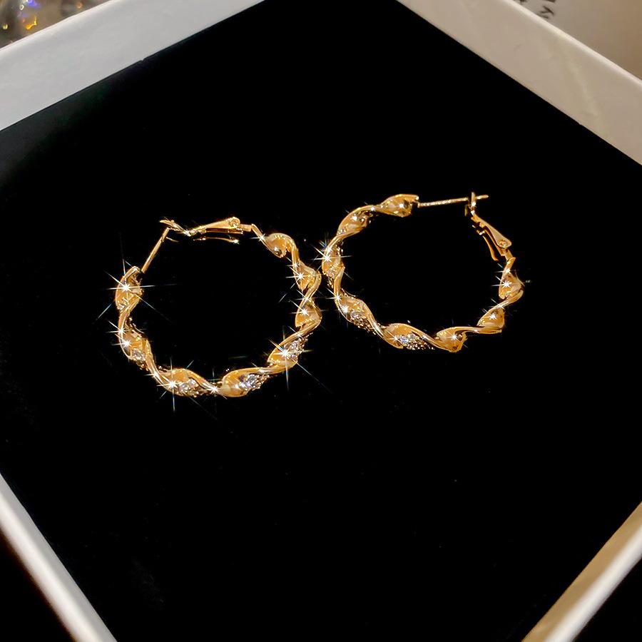 Gold French Simple Round Plain Ring Earrings Light Luxury Earrings Hong Kong Style Earrings