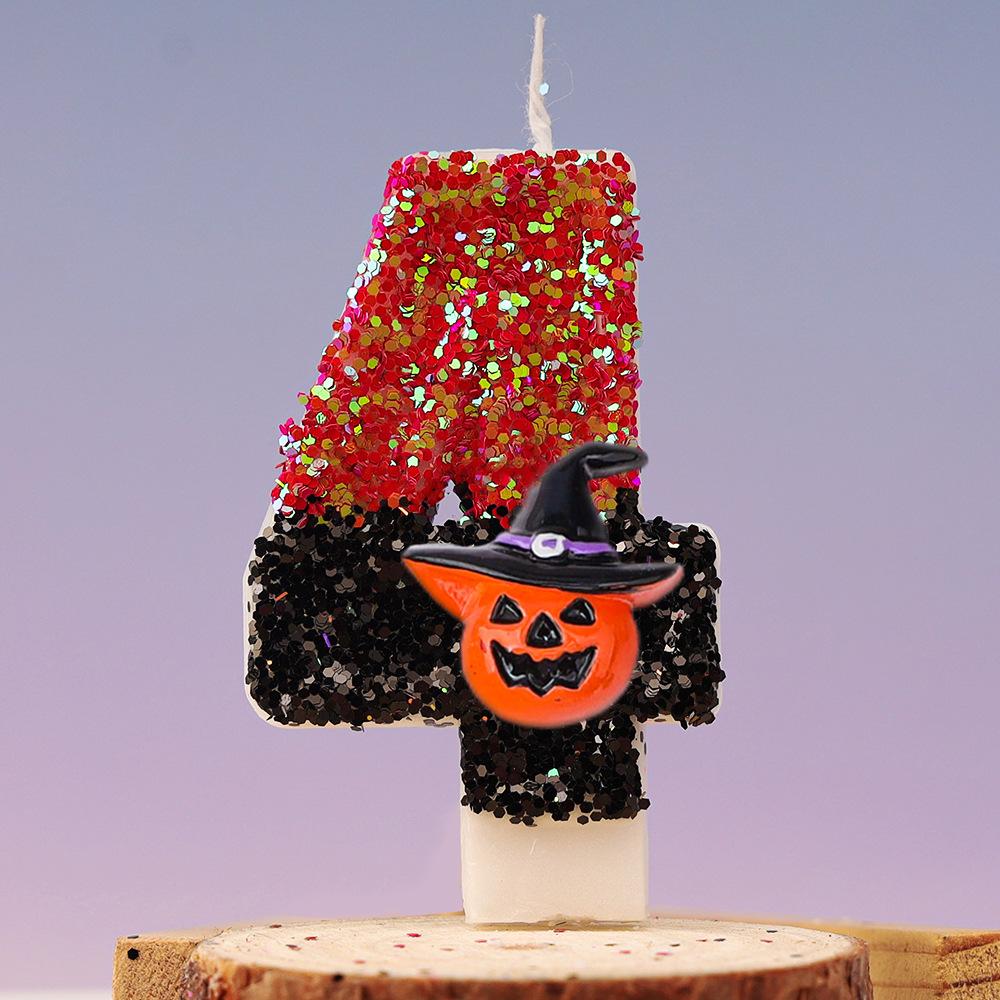 Halloween Birthday Candles for Halloween Theme Party Decor Black Hat Glitter Birthday Number Candle for Kids