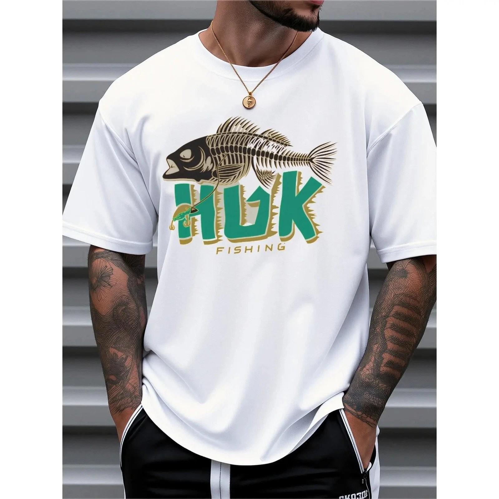 HUK Fishing Graphic T-Shirt Mens Fish Print Casual Short Sleeve Tee S разноцветный