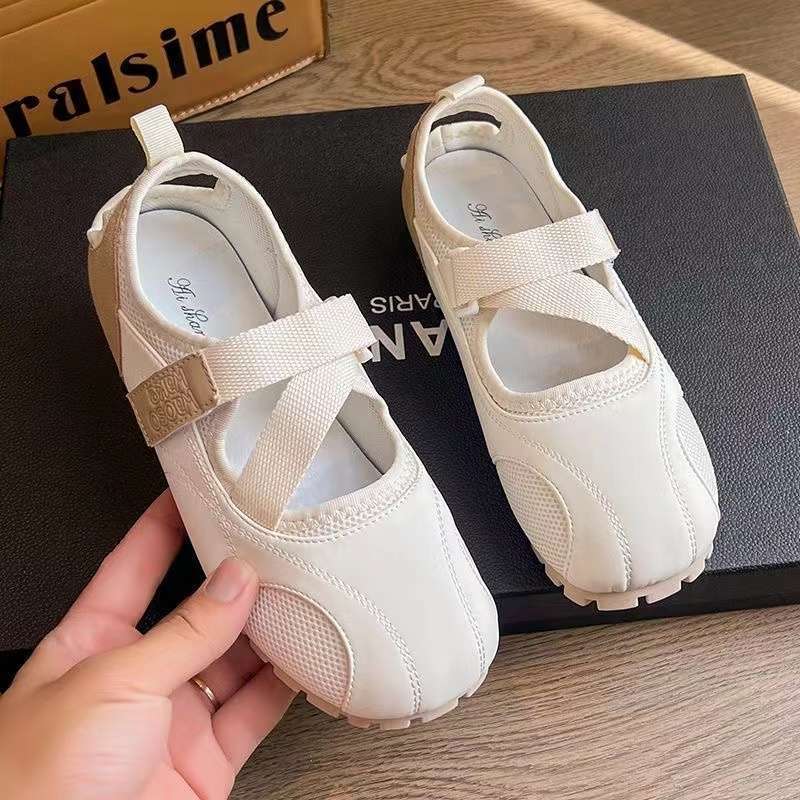 Xiaoxiangfeng Einzelne Schuhe Klettverschluss Schuhe Damen 2025 neu Sommer Mesh atmungsaktiv Freizeit Board Schuhe flache Mary Jane Schuhe
