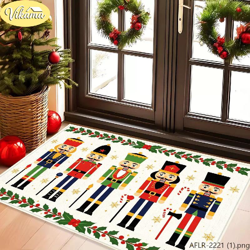 Merry Christmas Doormat, Non-Slip, Absorbent Nutcracker Rug, Entryway Doormat, Christmas Home Decor