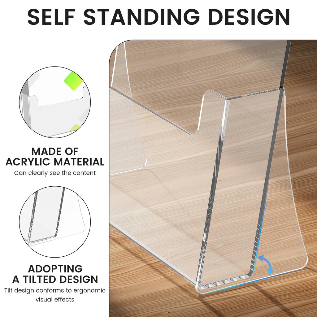 2Pcs Acrylic Brochure Holder Offices Clear Pamphlet Display Stand Stable Multipurpose Desk Leaflet Holder for Photo Paper Menu