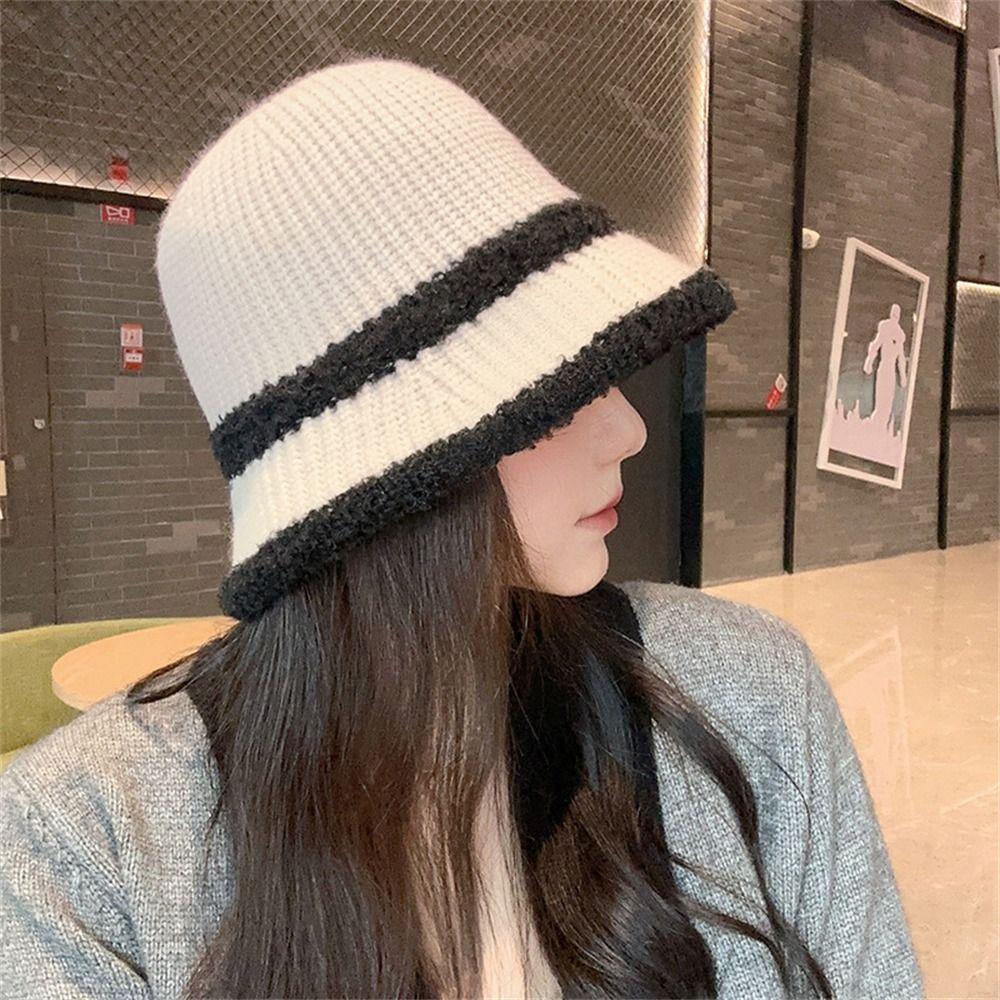 Thickened Bucket Hat Knitted Fisherman Hat Casual Ear Protection  Women Girls