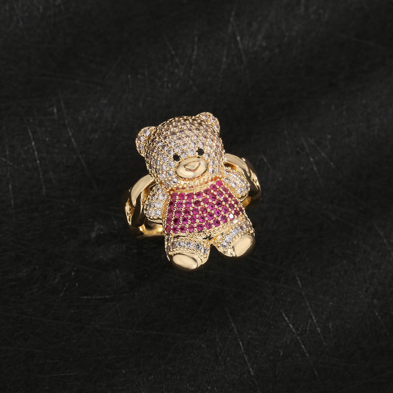 

New Original 14k Gold Plated Fashion Colorful Cute Teddy Bear Ring Suitable for Women and Girls Animal Personality Jewelry 7 розы красного