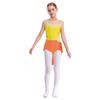 Girls Mock Neck Sleeveless Shiny Rhinestones Color Block Mesh Patchwork Skirted Leotard Lyrical Dance Costume