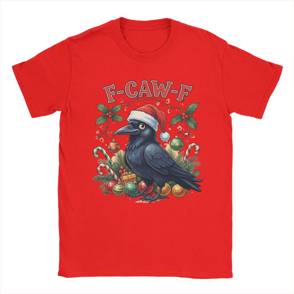 F-CAW-F Vrána Vánoce Vtipné Santa Vrána Pánské Tričko Úžasné Tričko z Čisté Bavlny Kulatý Výstřih Krátký Rukáv Tričko Oblečení