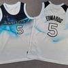Kinder Timberwolves #5 Edwards City Edition Weiß Basketballtrikot