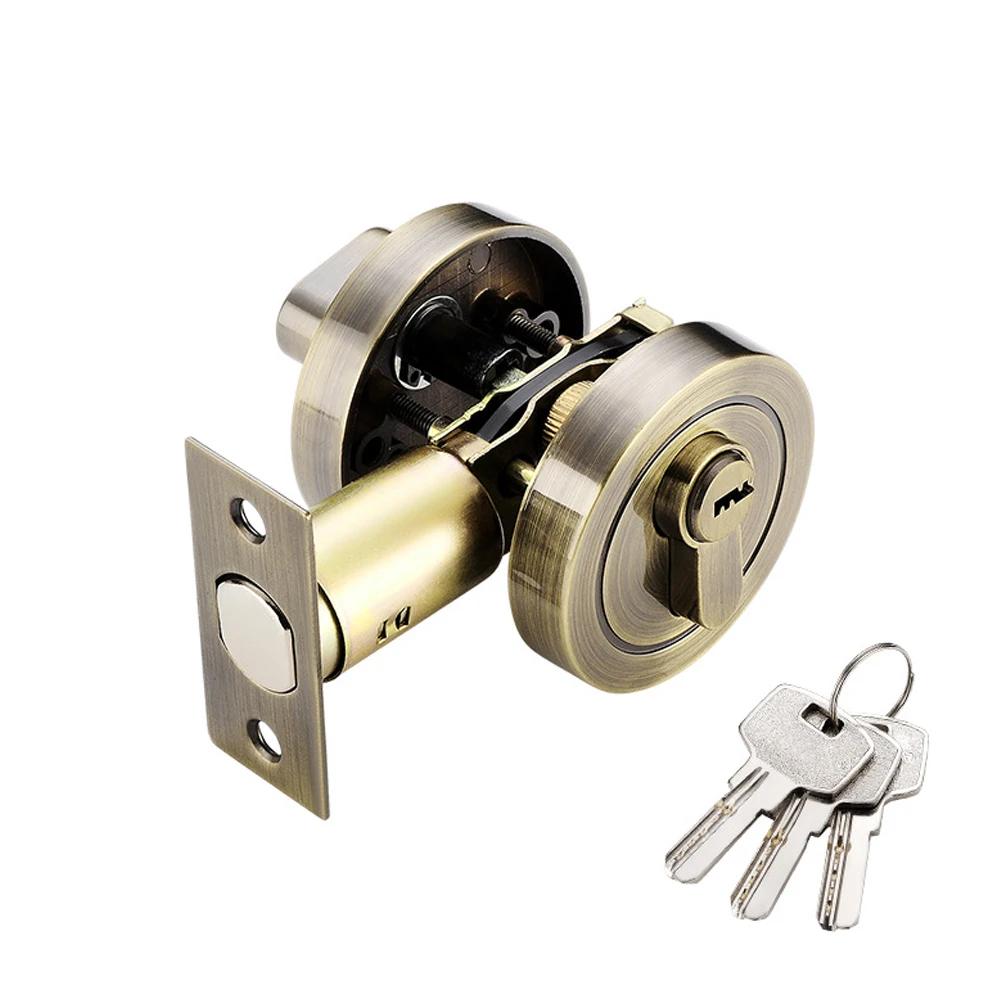 Door Lock Single Cylinder Deadbolt Round Security Lock With Keys Stainless Steel Home Door Locks For Front Door Entrance Door