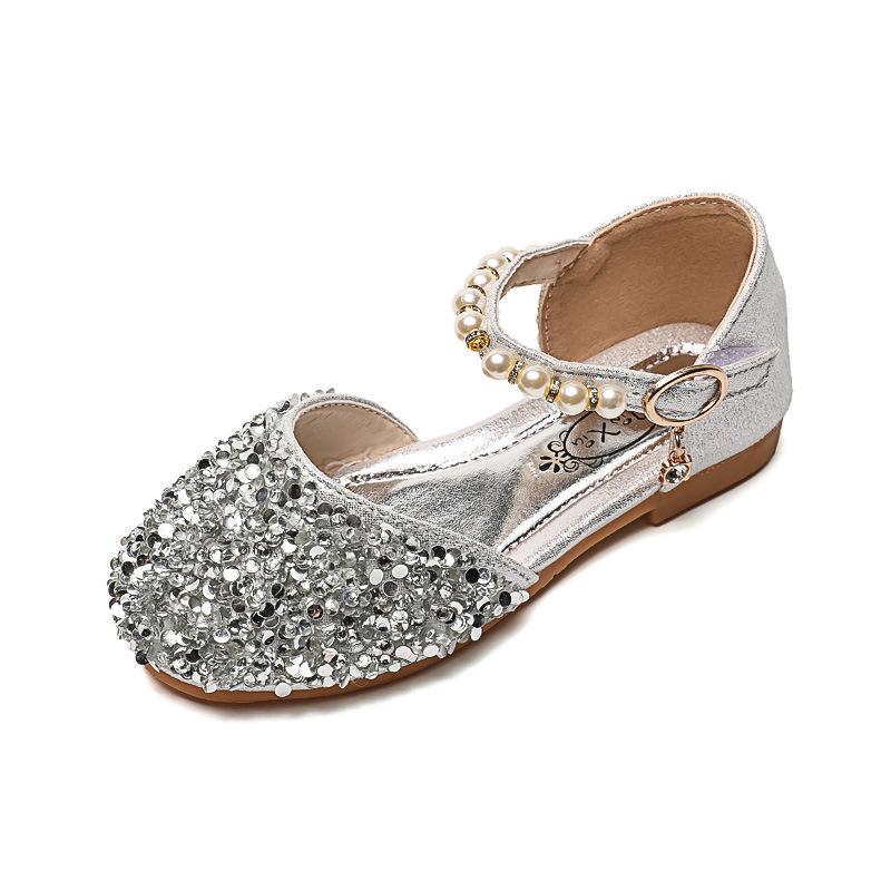 Girls' Rhinestone Pearl Princess Sandals - Soft-Soled Turban Style for 2025 Summer, Ideal for Stage Performances