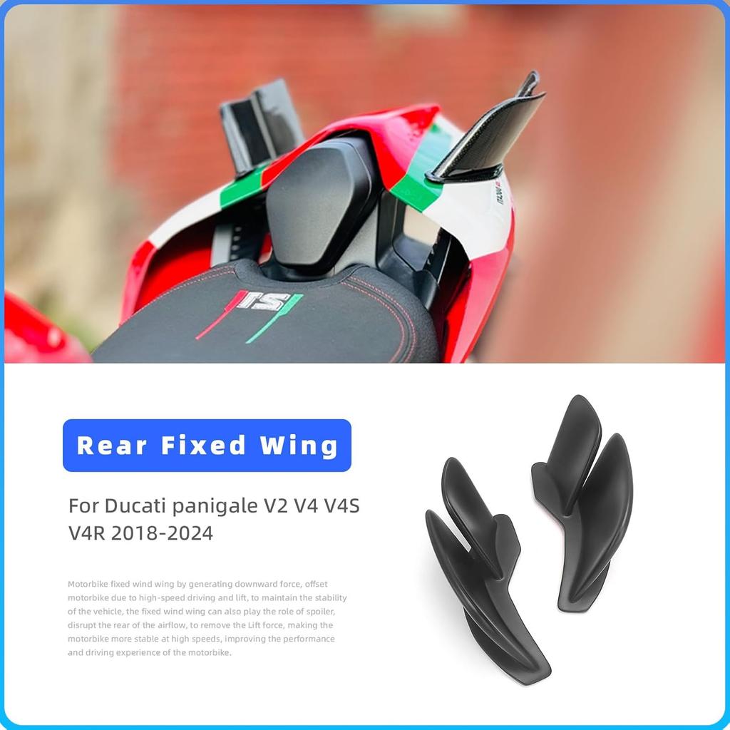 Motorcycle Rear Tail Spoiler Wing Fairing,ABS Carbon Fiber, Compatible with Ducati Panigale V2 V4S V4 V4R Super 2018-2024, 2-Piece Set (Matte Black)
