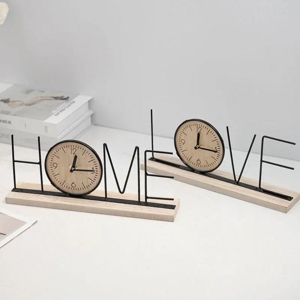 Nordic Creative Iron Craft Clock Battery Powered Minimalist European Desk Clock Exquisite Durable Wood Retro Clock Bedroom