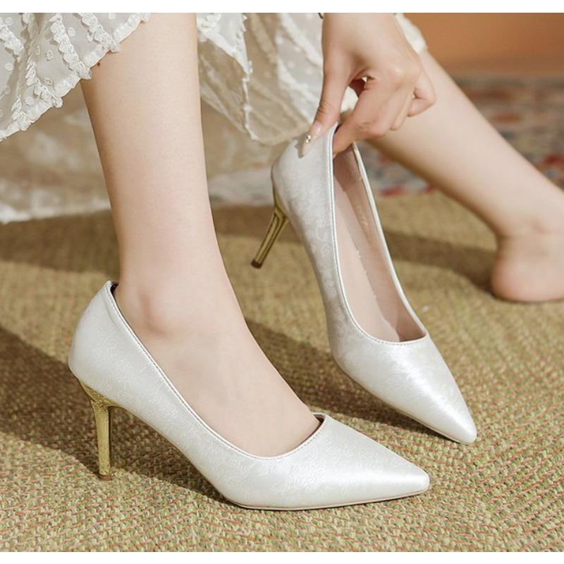 Elegant Single Shoes Pointed Toe Thin High Heel Dress Work Shoes High Stiletto Heels Pumps Women Solid Office Flock Party Shoes