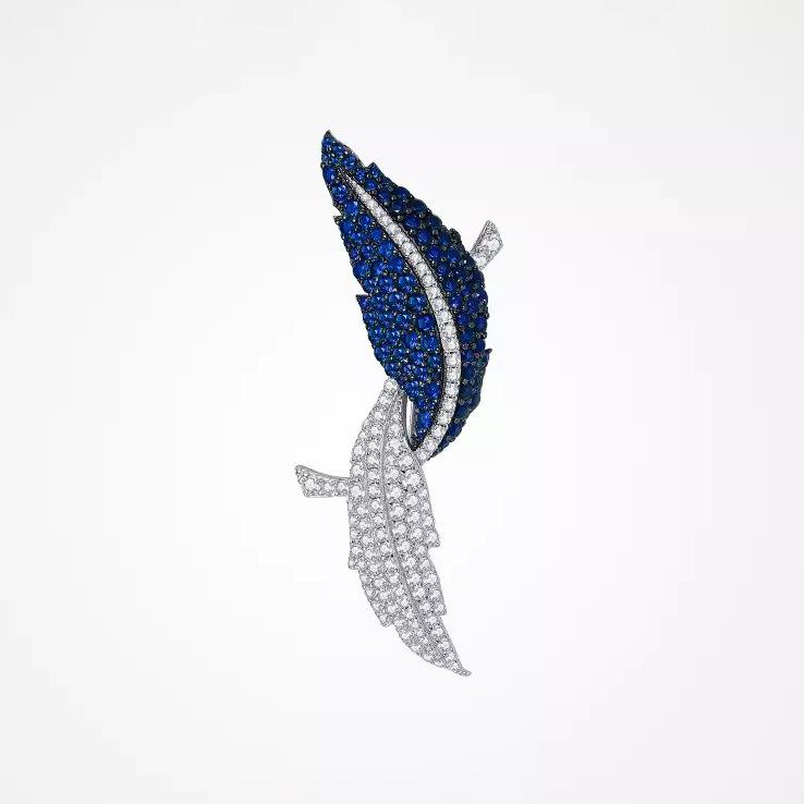 Full Diamond Curled Feather Brooch High-end Women s Exquisite Luxury Feather Corsage Retro Pin Suit Accessories