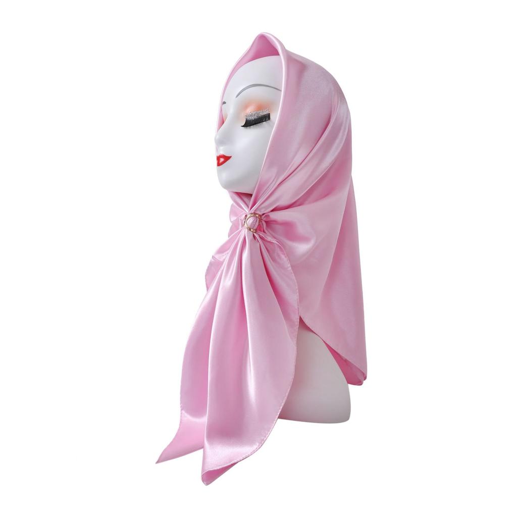 Fashionable New Versatile Headscarf Large Square Scarf Solid Color Scarf Women'S Simulated Silk Satin Scarf