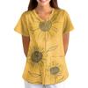 Women V Neck Printed Short Sleeve Loose Fit Scrub Top with Pockets for Nurses Caregivers Work Uniform Shirt