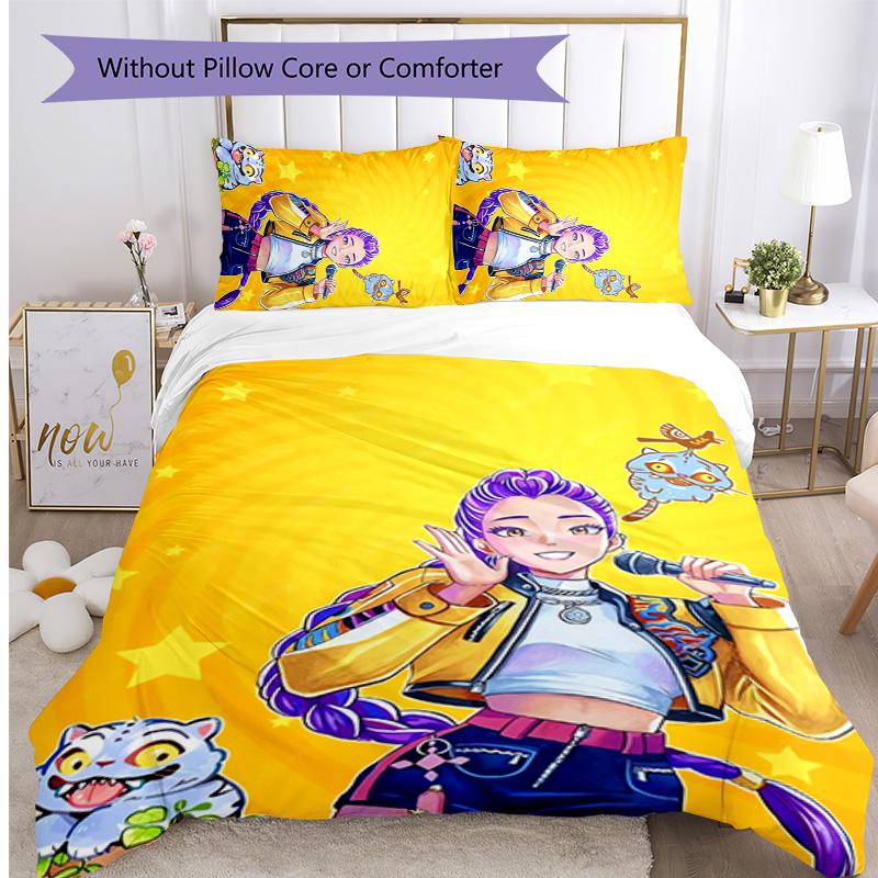 Kpop Demon Hunters Pattern Printed 3PCS Bedding Set, Soft Skin-Friendly Washable Duvet Cover & Pillowcases Set