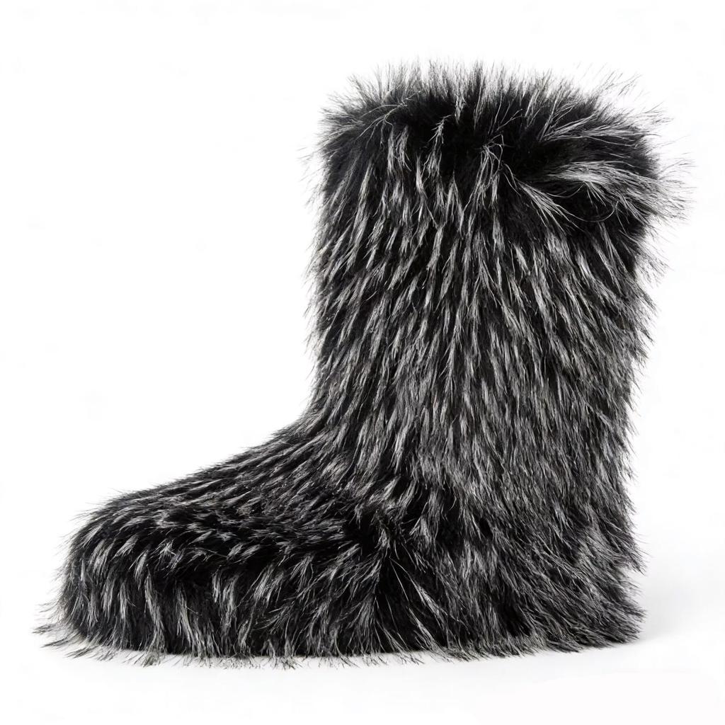 Women's Mid-Calf Snow Boots with Raccoon and Fox Fur