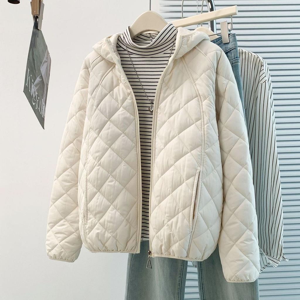 Korean Hooded Quilted Cotton Jacket Women's Short Coat Warm Slim Fit Autumn Winter Diamond Patterned Cotton Padded Outwear