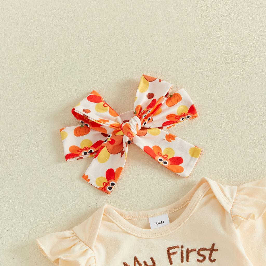 Citgeett Autumn Thanksgiving Day Infant Girl Outfit Long Sleeve Romper Pants Headband Fall Casual Clothes
