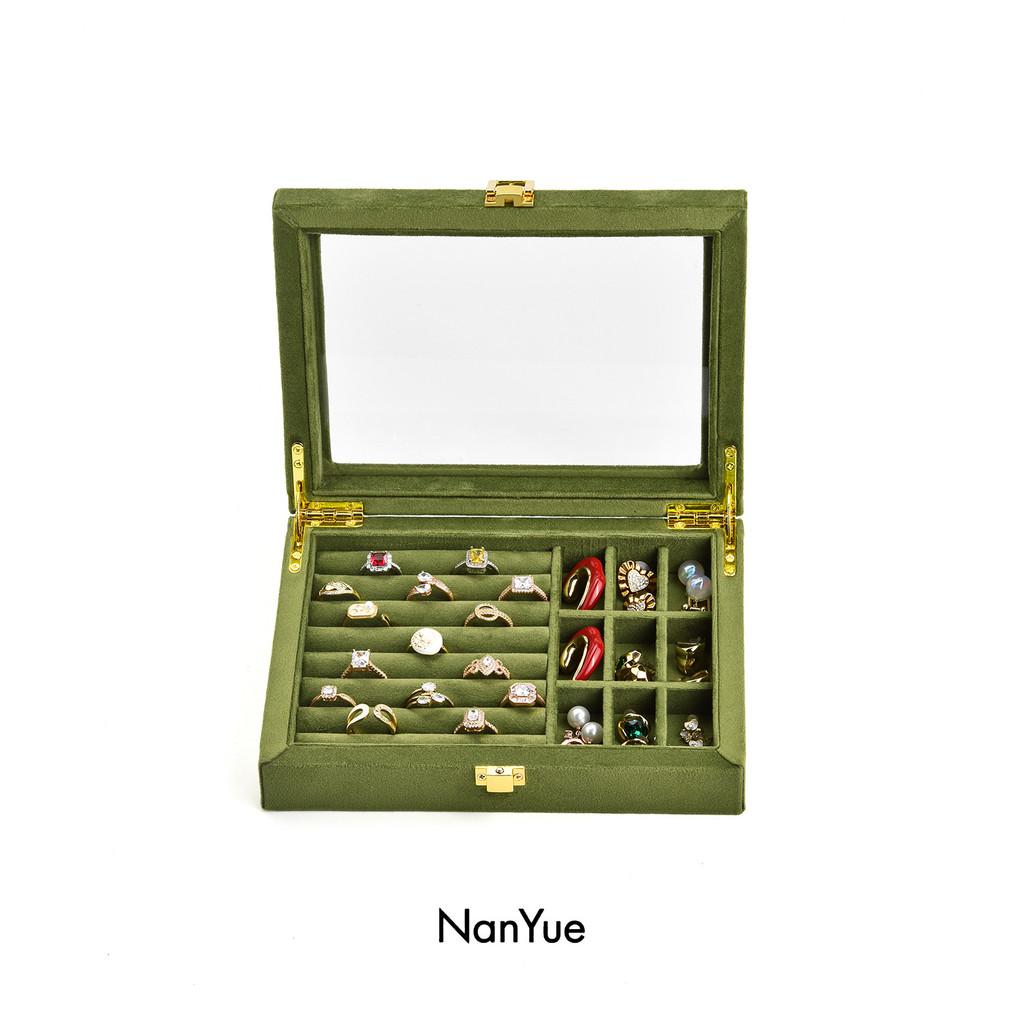 Jewelry Organizer Box With Velvet Material For Ring And Earring Storage