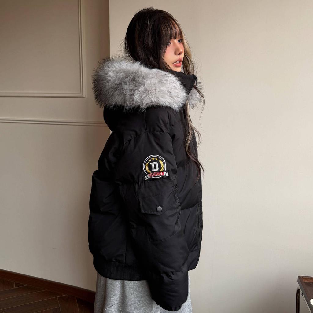 American fur collar hooded down cotton-padded clothes for women's winter new cotton-padded clothes thickened loose short cotton-padded jackets trendy