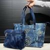 Damen gewaschene Denim-Tragetasche Große Kapazität Elegante Diamantblume Schrägbandtasche