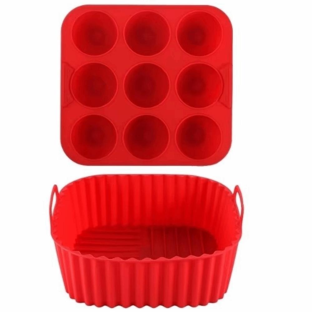 

2 Pcs Square Air Fryer Accessories Non-Stick Cupcake Mold Silicone Baking Tray Oven Use