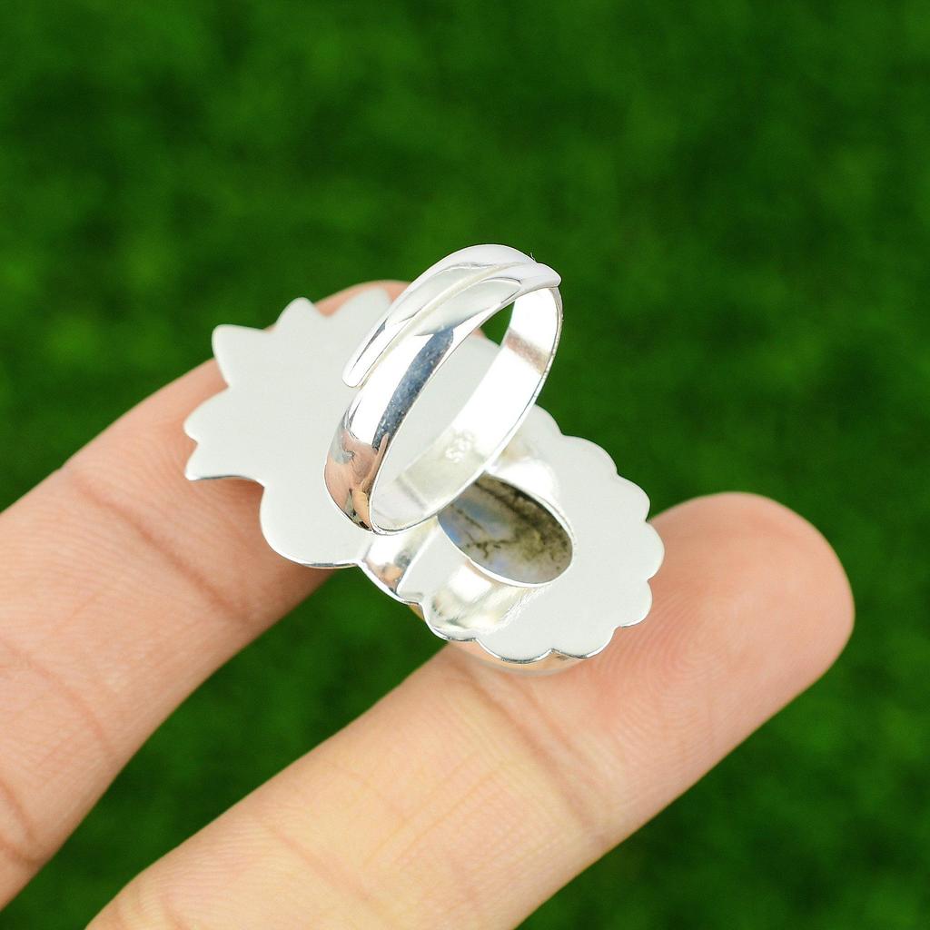 Crown Chakra Rainbow Moonstone Stone Statement Promise Ring Jewelry 925 Silver