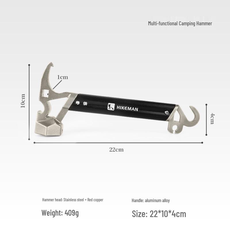 Multi-functional Outdoor Camping Hammer: Tent Peg Hammer, Nail Puller, Bottle Opener, Survival Tool.