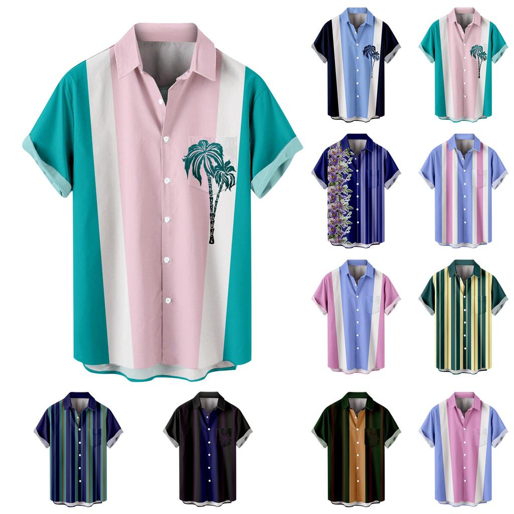 Men'S Casual Lapel Beach Holiday Wear Fashion Shirt Hawaiian Short-Sleeved Shirt