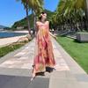 Spot year's new holiday style new Chinese style national style smudged seaside holiday suspender loose and thin dress
