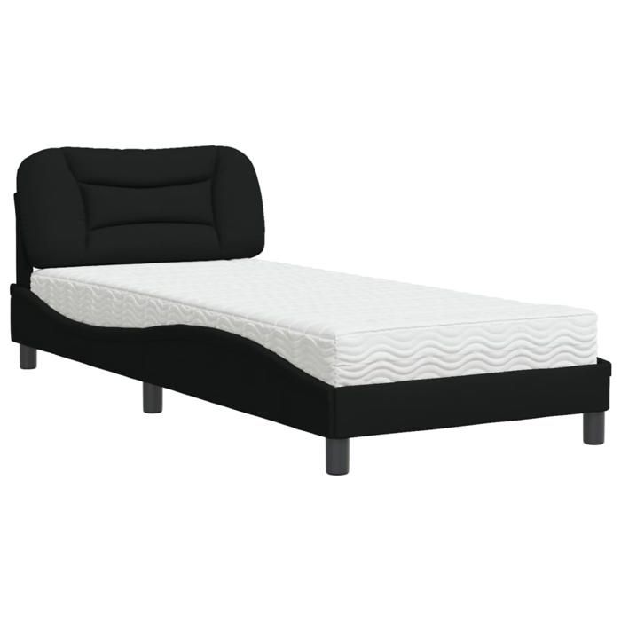 VidaXL Lit avec matelas noir 80x200 cm tissu, meuble de chambre à coucher, lit simple, cadre de lit incurvé, sommier, lit en 3208494