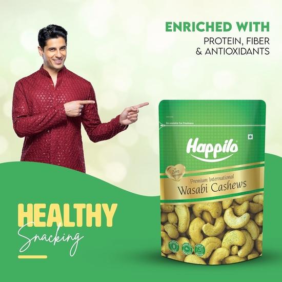 Happilo Premium International Wasabi Cashew 160g, Crunchy Texture, Rich In Fiber, Protein, Healthy Snacks