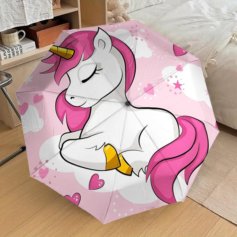 1PC unicorn hearts Umbrella-8-Rib Reinforced, Automatic Open, Lightweight & Durable, Cute Fashion Accessory for Outdoor, Beach or Casual Use, Beach Um