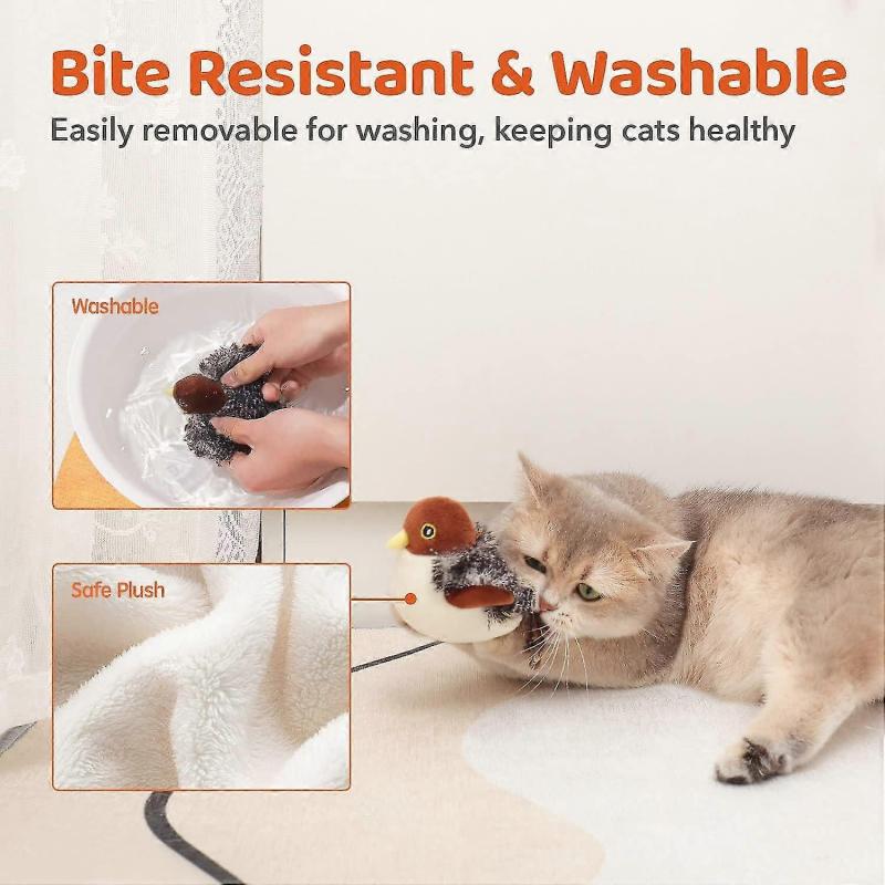 Potaroma Cat Toys Rechargeable Flapping Bird Sparrow, Lifelike Chirp Tweet, Touch Activated Kitten Toy Interactive Cat Exercise Toys for All Breeds