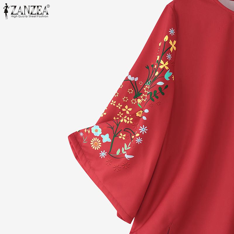ZANZEA Bluză lejeră pentru femei cu mâneci 3/4 și imprimeu floral casual