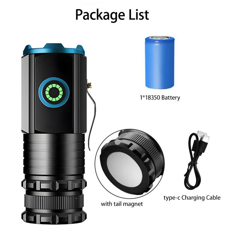 5000 MAH Powerful LED Flashlight Rechargeable Lamp Side Light Waterproof Tactical Lantern Handheld Torch Outdoor Camping Hiking