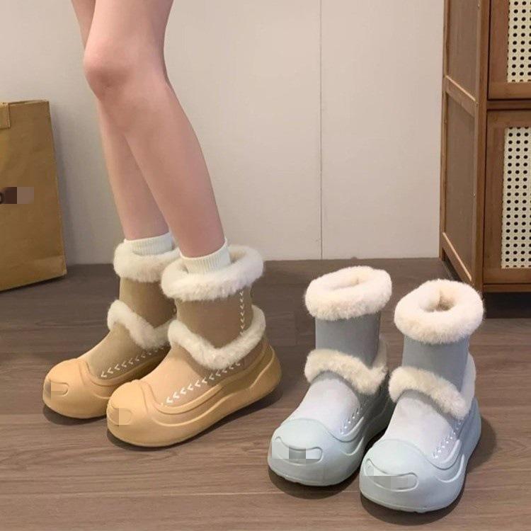 Big head snow boots autumn velvet warm thick sole lightweight small cotton shoes